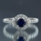 *Fine Jewelry 14 KT White Gold, 0.64CT Round Brilliant Cut Blue Sapphire And 0.16CT Diamond Ring