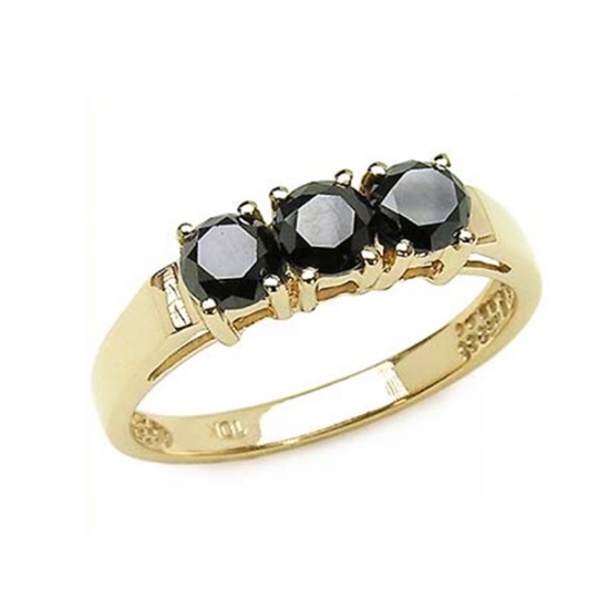 *Fine Jewelry 1.19CT Round Cut Black Diamond And Sterling Silver, 14K Gold Over Lay Ring