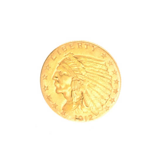 Very Rare 1912 $2.50 U.S. Indian Head Gold Coin Great Investment