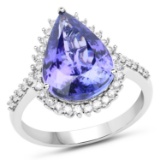 *14 kt. White Gold, 5.17CT Pear Cut Tanzanite And Diamond Ring (Q R20952TANWD_14K WG)