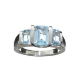 APP: 0.8k Fine Jewelry 1.01CT Emerald Cut Blue Topaz And Platinum Over Sterling Silver Ring