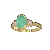 APP: 1k Fine Jewelry Designer Sebastian 14 KT Gold, 1.11CT Green Emerald And White Sapphire Ring