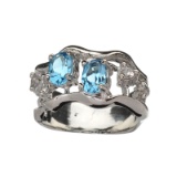 APP: 0.9k Fine Jewelry 0.75CT Blue And Colorless Topaz Platinum Over Sterling Silver Ring