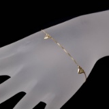 *Fine Jewelry 14 KT Gold, Box Chain With 3 Puffed Heart, 1.5GR, 7'' Bracelet (GL 1.5-21)