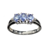 APP: 1k Fine Jewelry 0.99CT Tanzanite And Diamond Platinum Over Sterling Silver Ring