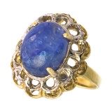 APP: 5.6k 14 kt White and Yellow Gold, 5.98CT Oval Cut Cabochon Tanzanite Ring