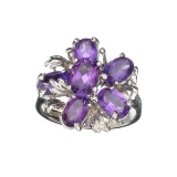 APP: 0.5k Fine Jewelry Designer Sebastian, 2.60CT Oval Cut Amethyst And Sterling Silver Cluster Ring