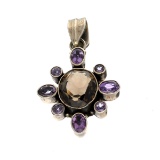 Rare 15.52GR Designer Sebastian Vintage, Smoky Quartz And Amehyst Sterling Silver Pendant