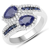 1.44CT Two Prong Set Sapphires And Seventy-Eight Topaz And Sapphires 925 Sterling Silver Ring