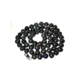 APP: 0.4k 16'' Black Dyed Pearl Strand with Sterling Silver Clasp Necklace
