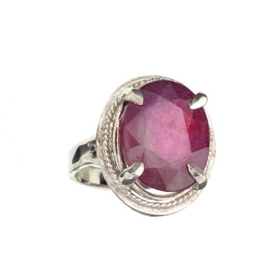 Fine Jewelry Designer Sebastian 11.90CT Oval Cut Ruby And Platinum Over Sterling Silver Ring