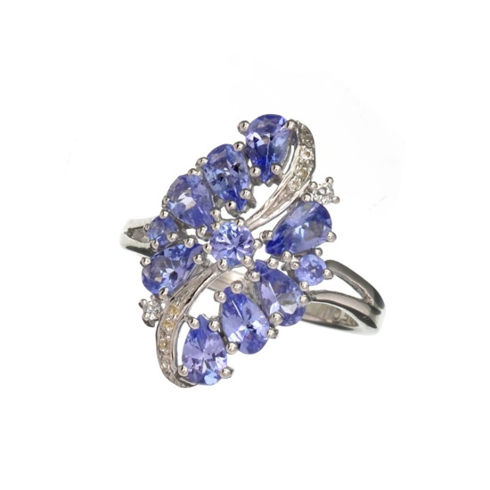 APP: 1.8k Fine Jewelry 1.78CT Pear/Round Cut Tanzanite And White Topaz Over Sterling Silver Ring