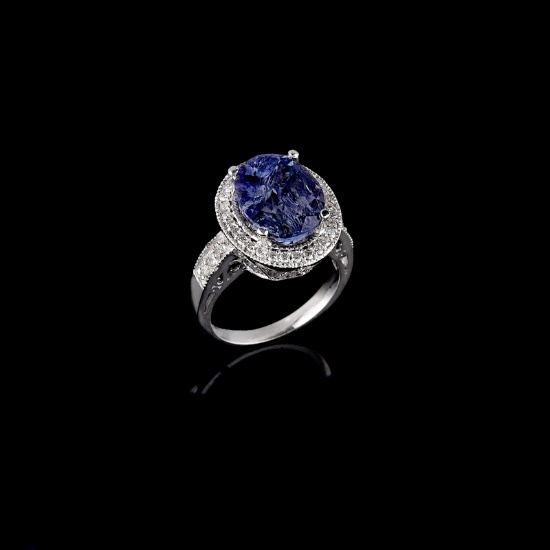 APP: 13.5k Fine Jewelry 14 KT White Gold, 6.72CT Tanzanite And Diamond Ring