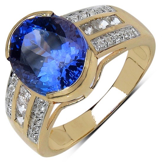 APP: 13.4k *Fine Jewelry 14 kt. Gold, 5.46CT Oval Cut Tanzanite And White Zircon Ring