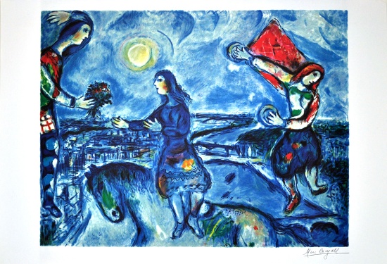 MARC CHAGALL (After) Lovers Over Paris Print, 218 of 500