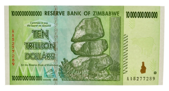 10 Trillion Dollar Zimbabwe Note