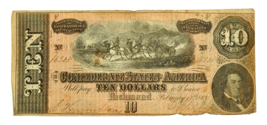 Nice 1864 $10 Confederate Note