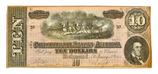 Nice 1864 $10 Confederate Note