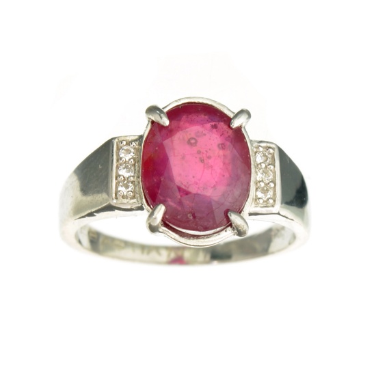 Fine Jewelry Designer Sebastian 4.00CT Ruby And Colorless Topaz Platinum Over Sterling Silver Ring