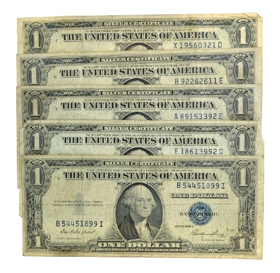 Rare (5) 1935 $1 U.S. Silver Certificates