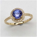 *Fine Jewelry 14K Gold, 2.27CT Tanzanite Round And White Round Diamond Ring (Q-R18925TANWD-14KY)
