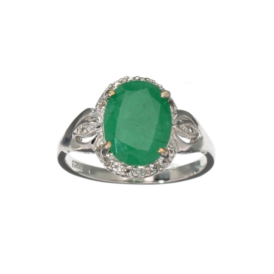 APP: 2.3k Fine Jewelry 2.00CT Oval Cut Green Emerald /White Sapphire And Sterling Silver Ring