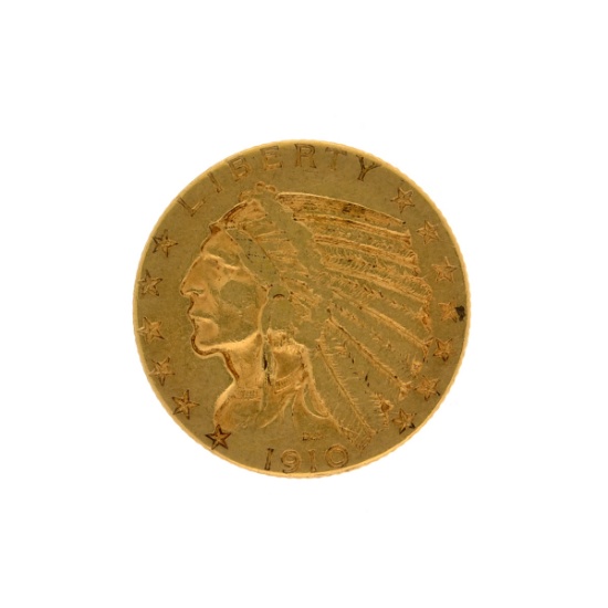 *1910-D $5 Indian Head Gold Coin (DF)