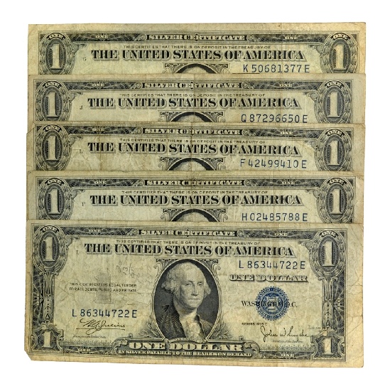 Rare (5) 1935 $1 U.S. Silver Certificates