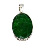 APP: 3.5k 79.42CT Oval Cut Green Beryl and Sterling Silver Pendant