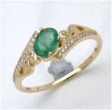 *Fine Jewelry 14K Gold, 2.09CT Zambian Emerald Oval And White Round Diamond Ring (Q-R19319ZEWD-14KY)