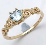*Fine Jewelry 14K Gold, 1.98CT Aquamarine Round And White Round Diamond Ring (Q-R19292AQWD-14KY)