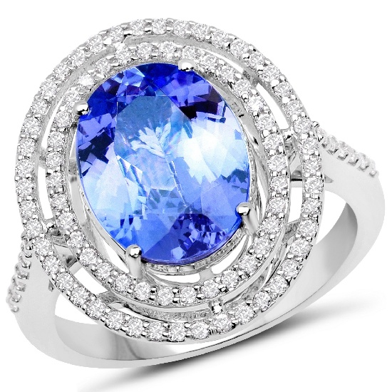 APP: 13.2k *14K White Gold 3.60 Tanzanite and White Diamond Ring Fashionable Quality! (Vault Q) (QR2