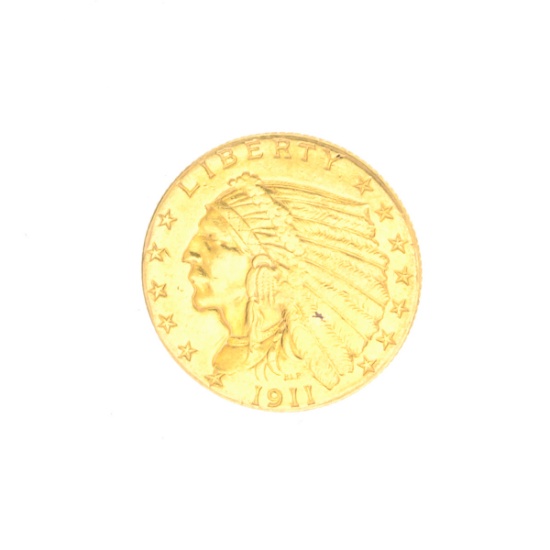 Very Rare 1911 $2.50 U.S. Indian Head Gold Coin Great Investment