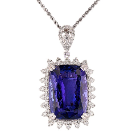 APP: 102.6k *Platinum 38.93ct DARK Tanzanite and 1.94ctw Dia Pendant/Necklace (GIA CERTIFIED) (Vault