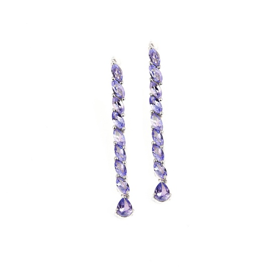 APP: 2.7k Fine Jewelry 2.63CT Mixed Cut Tanzanite And Platinum Over Sterling Silver Earrings
