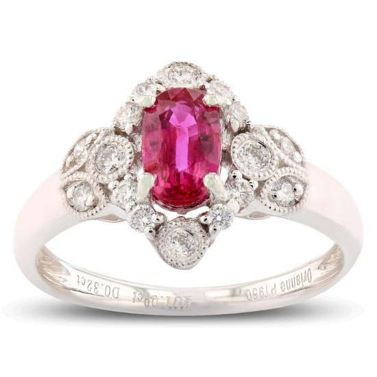 APP: 12.5k *1.09ct EXTREMELY RARE UNHEATED Ruby and 0.32ctw Dia Platinum Ring (GIA CERTIFIED) (Vault