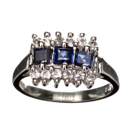 Fine Jewelry Designer Sebastian 1.00CT Blue Sapphire And Topaz  Platinum Over Sterling Silver Ring