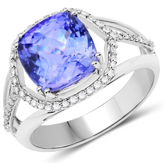 APP: 13.6k *14K White Gold 4.35 Tanzanite and White Diamond Ring Magnificent Quality! (Vault Q) (QR2