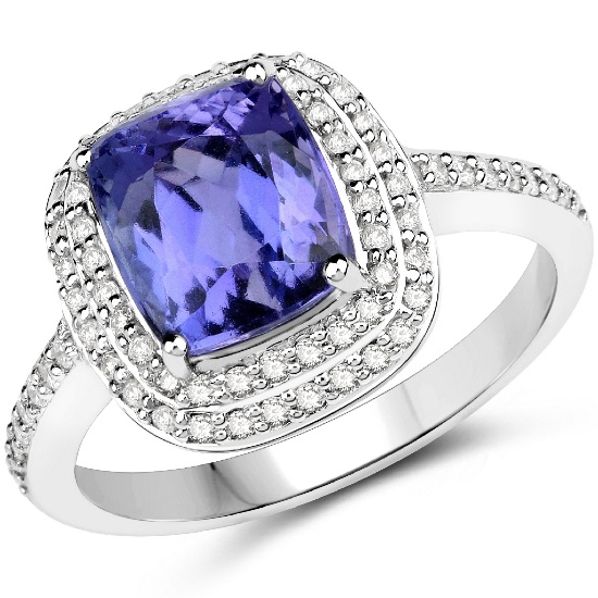 APP: 13.1k *14K White Gold 3.60 Tanzanite and White Diamond Ring Glamorous Quality! (Vault Q) (QR224