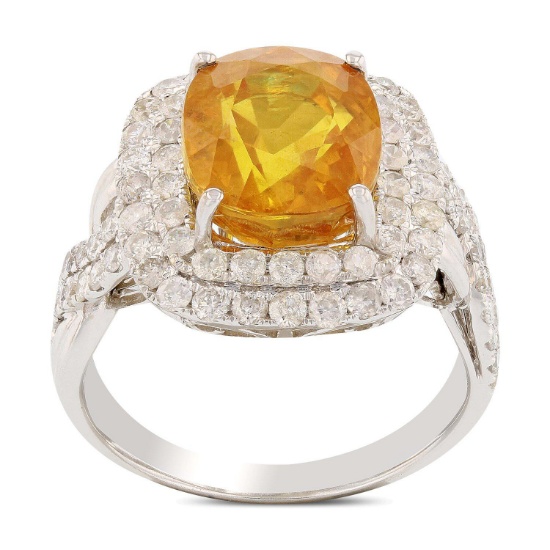 APP: 17.3k *6.62ct Yellow Sapphire and 1.27ctw Diamonds 14K White Gold Ring (Vault_R6A 22727)