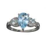 APP: 0.8k Fine Jewelry 2.50CT Pear Cut Blue Topaz And Platinum Over Sterling Silver Ring