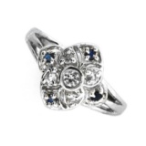 Designer Sebastian 0.02CT Round Cut Blue Sapphire And Topaz  Platinum Over Sterling Silver Ring