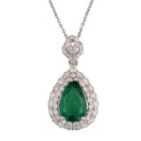 APP: 11k *2.17ct Emerald and 1.28ctw Diamond Platinum Pendant/Necklace (Vault_R6A 23266)