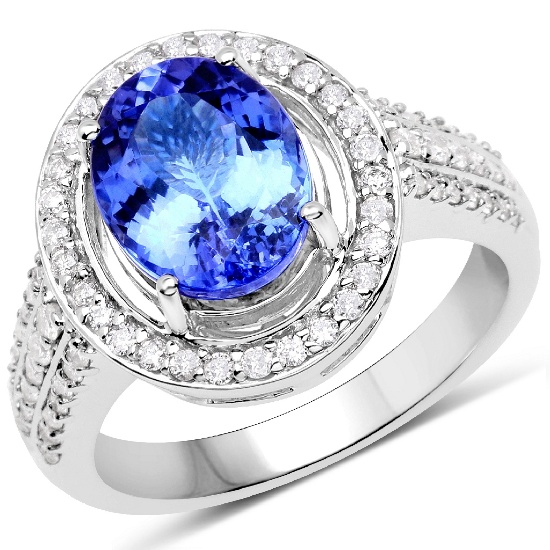 APP: 13.4k *14K White Gold 3.44 Tanzanite and White Diamond Ring Luxurious Quality! (Vault Q) (QR215
