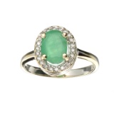APP: 3k Fine Jewelry 14 KT White Gold 1.40CT Green Beryl Emerald And Diamond Ring