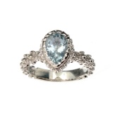 APP: 0.8k Fine Jewelry 1.50CT Pear Cut Aquamarine And Platinum Over Sterling Silver Ring