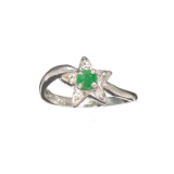 APP: 0.4k Fine Jewelry 0.31CT Green Emerald And White Sapphire Sterling Silver Ring