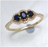 *Fine Jewelry 14K Gold, 2.16CT Blue Sapphire And White Diamond Round Ring (Q-R19185BSAPHWD-14KY)