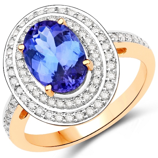 APP: 8k *14K Yellow Gold 2.30 Tanzanite and White Diamond Ring Superior Quality! (Vault Q) (QR22678T