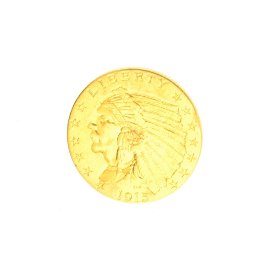 Very Rare 1915 $2.50 U.S. Indian Head Gold Coin Great Investment